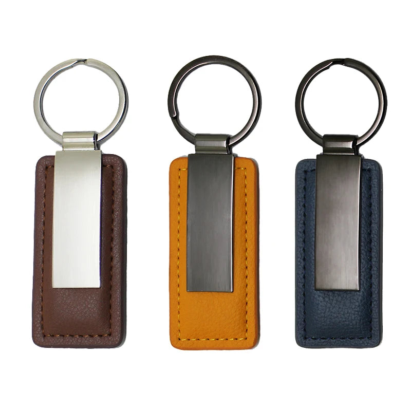 Design Custom Car Brand Metal Key Chain for Engraving Blank Luxury Genuine Pu Keyring Faux Real Leather Keychain