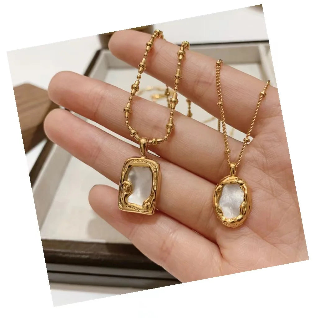 Fashion Jewelry Necklaces Natural Shell Irregular Stainless Steel Necklace Pendant Female Natural Mother of Pearl Necklace