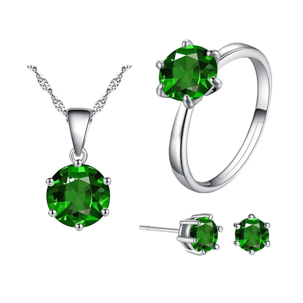 2022 Korean Multi Colors Jewelry Sets Necklace Earrings Open Ring Jewelry Sets Six Claws Zircon Bridal Jewelry Sets