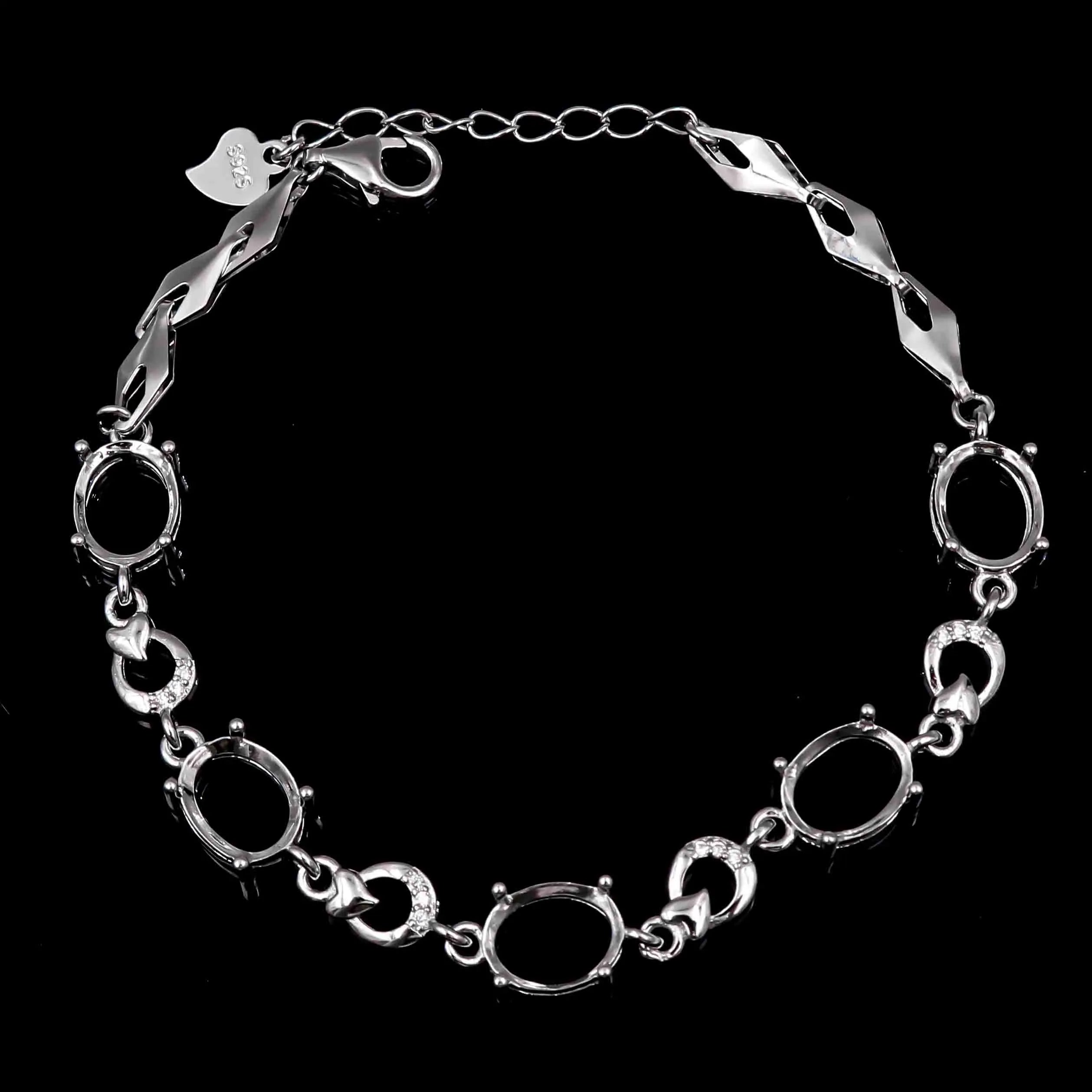 Sterling Silver 7*9mm Semi Mount Bracelet Empty Support Blank Claw Setting S925 Mountain Base Holder Without Stone Inlay for DIY