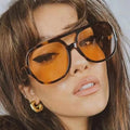 Custom Logo Vintage Black Yellow Big Frame Sun Glasses Oversized Square Sunglasses Women Men