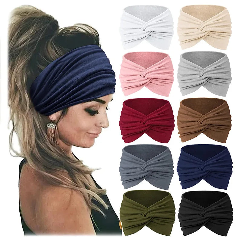 New Arrival Women Cotton Sweatband Wide Hairband Running Headband Knotted Head Wraps Turbans Hair Accessories