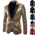 Fashion Men Luxurious Nightclub Prom Performance Jacket Shiny Gold Sequin Glitter Costume Blazer