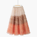 Runway Designer Casual Mesh Long Women's Skirt Autumn High Waist Cascading Ruffle Midi Faldas Female Fashion Draped Saias Skirts