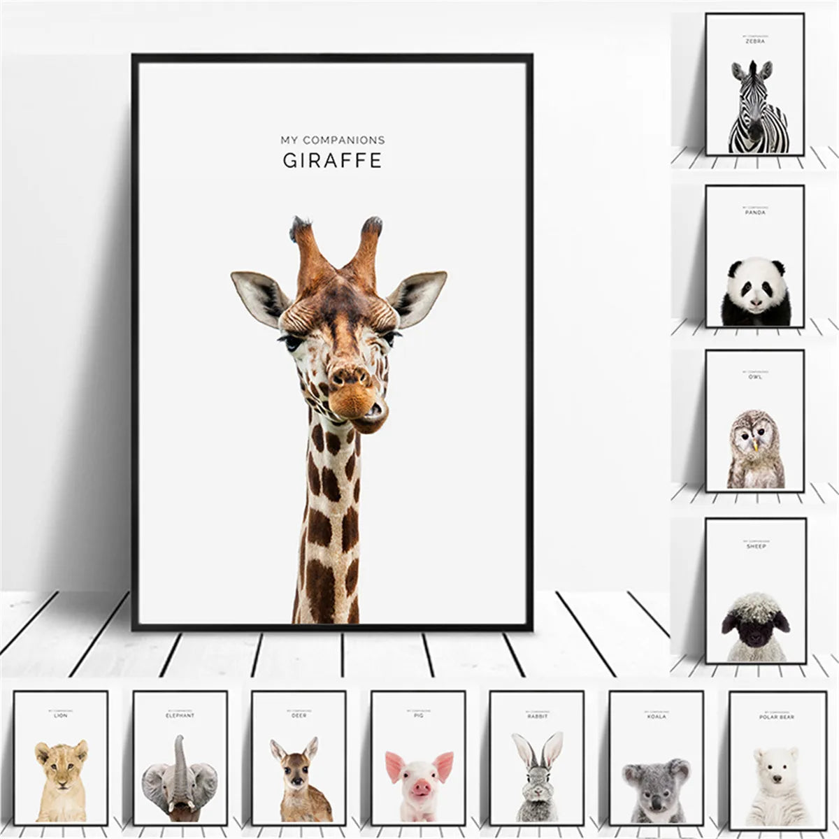 Woodland Animal Art Painting Canvas Poster Wall Giraffe Kids Room Home Decor