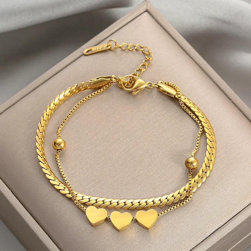 Ins Niche Design Multi-Layer Winding Non Fading 18K Gold PVD Plated Stainless Steel Bracelet Fashion Bangle