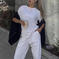 Wholesale Women Clothing Sets Custom logo Women's T-shirt and Pants Set Comfy Cotton Knitted 2 Piece Pants and Top Set