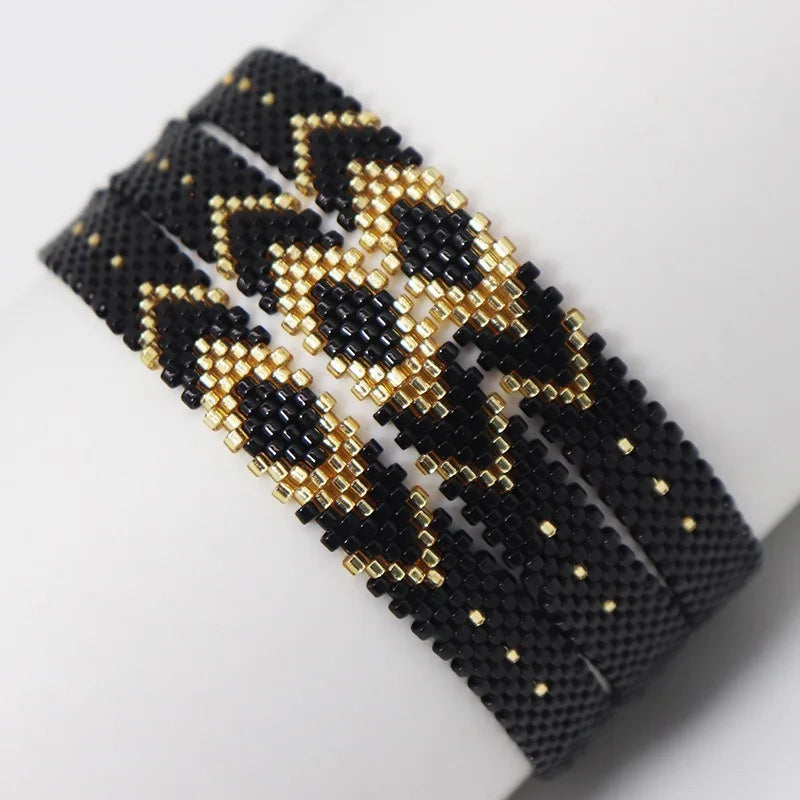 Handmade Black Miyuki Beads Bracelet with Geometric Pattern Custom Jewelry Wrap for Men Perfect Gift