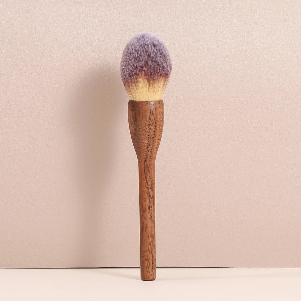 The Latest Luxury Walnut Makeup Brush Vegan Synthetic Hair Makeup Tool Solid Wood Handle