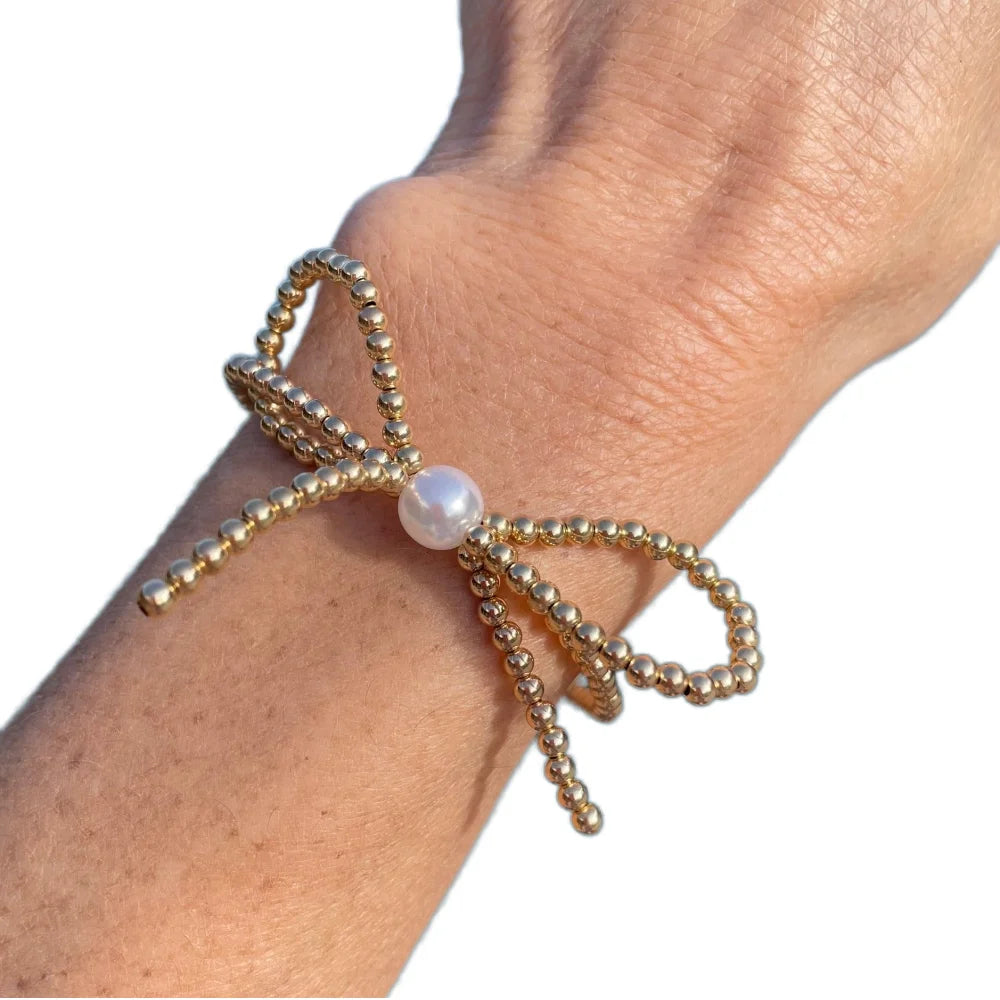 Go2boho 18K Waterproof Gold Plated Bow Knot Bracelet Simulated Pearl Pulseras Mujer Gift Jewelry for Women Elegant Fixed Design