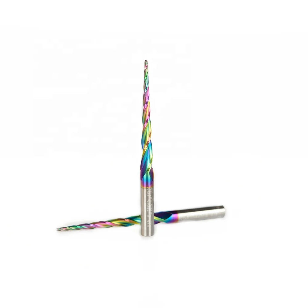 WEIX Durable Factory Supply HRC 50 Solid Carbide Two Flutes Tapered Ball Nose End Mill With DLC Rainbow Coating for Wood Working