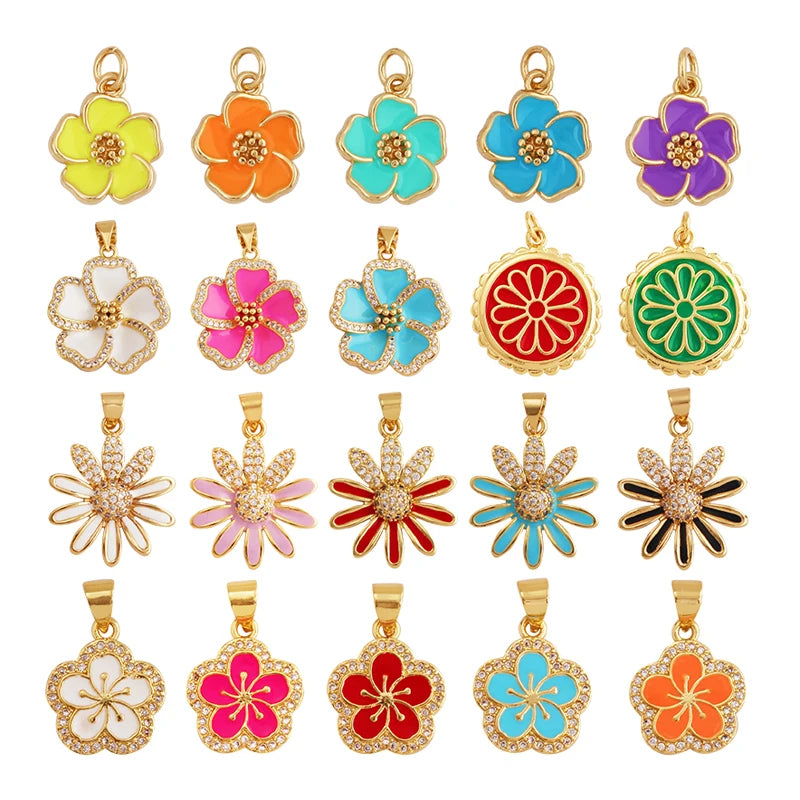 Sweet Spring Colorful Flower Charm PendantTrendy Multicolor Sakura Enamel Necklace Accessories Handy Craft Jewelry Supplies M28