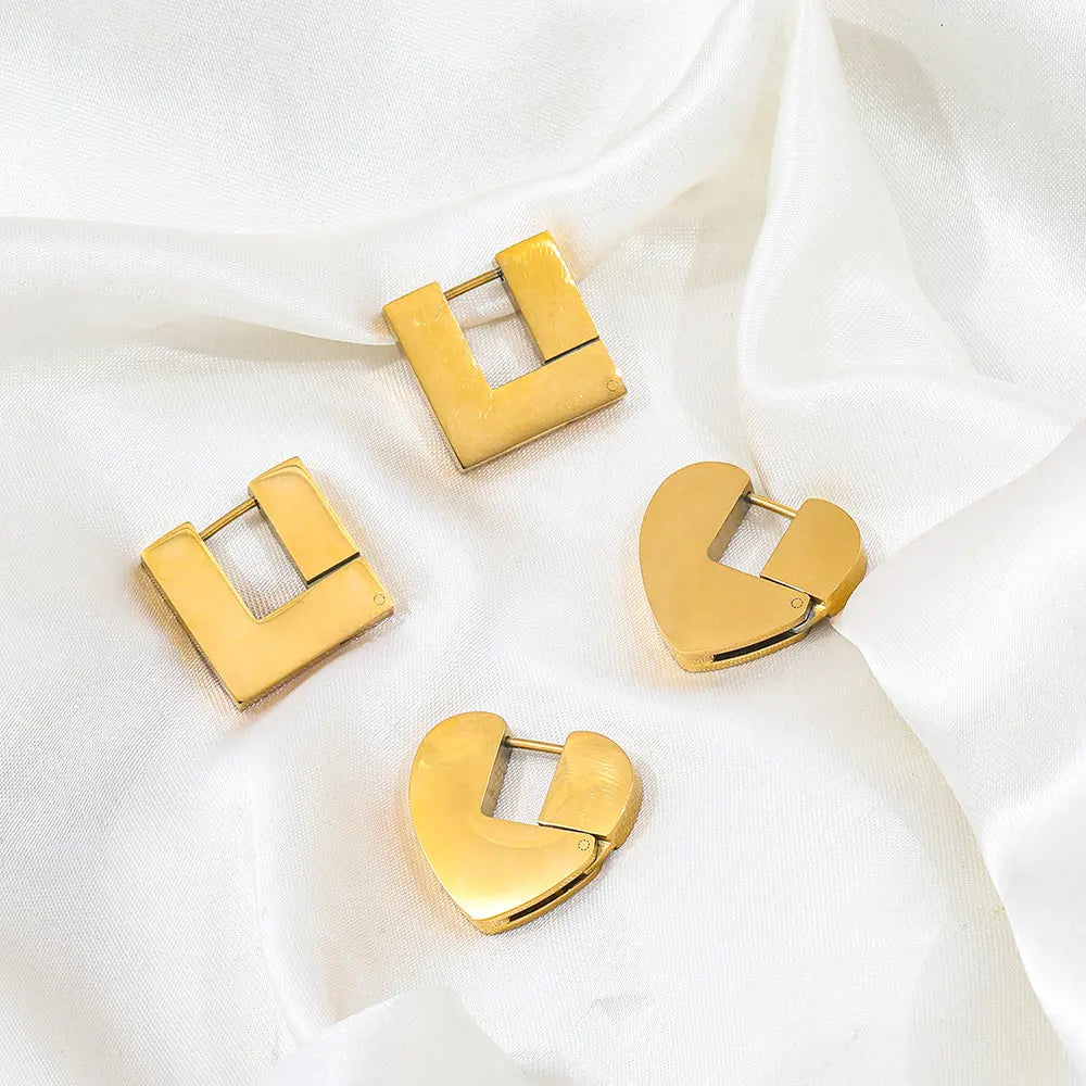 JOOLIM High End 18K Gold Plated Stainless Steel Cube Square U Hoop Earring Heart Earring Wholesale Tarnish Free & Waterproof
