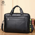 SCHLATUM 16 Inch Black Genuine Leather Large Business Shoulder Laptop Briefcase Bag Designer Luxury Handbag Zipper Office