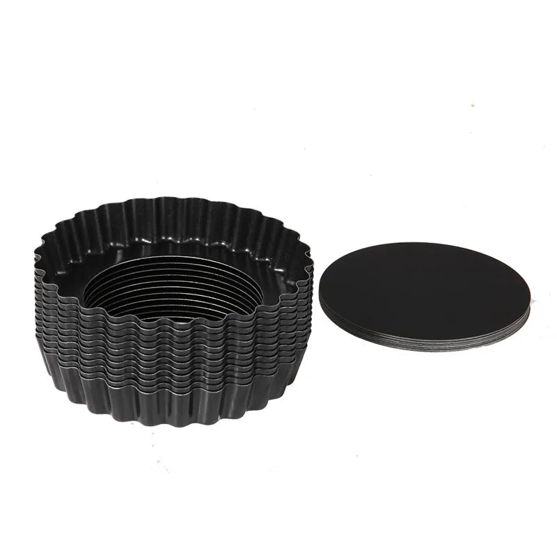 CHEFMADE WK9955 12pcs/set Silver Black 4" 4inch Non-Stick Removable Loose Bottom Round Quiche Pan Pie Tart Pan for Oven Baking