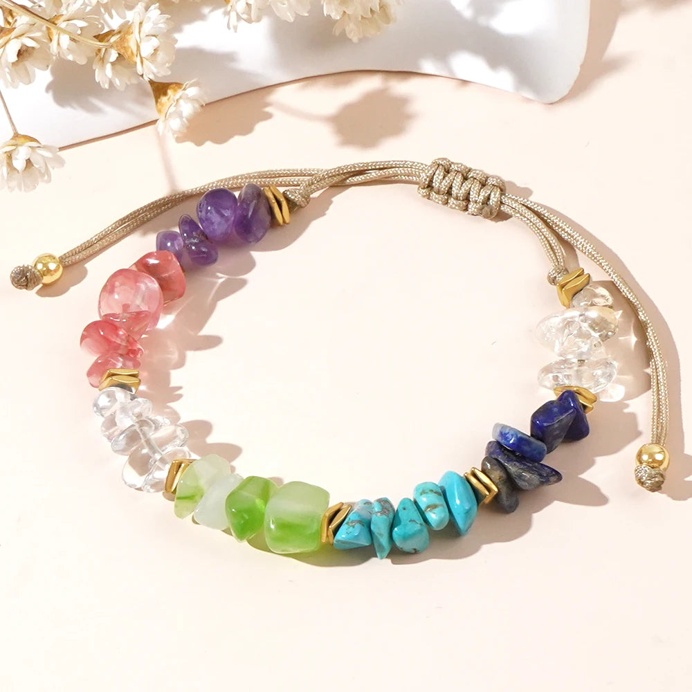 Go2boho Gravel Charm Irregular Design Marcaron Color Fashion Jewelry Boho Adjustable Bangle Gemstone Beaded Bracelets for Women