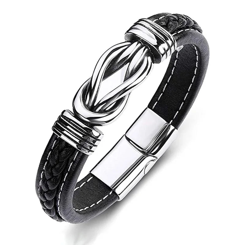 Punk New Black Brown Genuine Leather Love Knot Bracelet for Man Magnetic Clasp Leather Mens Bracelets