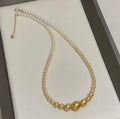 Rich Gold Smile Gradient Crystal Imitation Pearl Beaded Necklace 4-14mm 18K Gold Plated Women's Anniversary Jewelry Top Grade