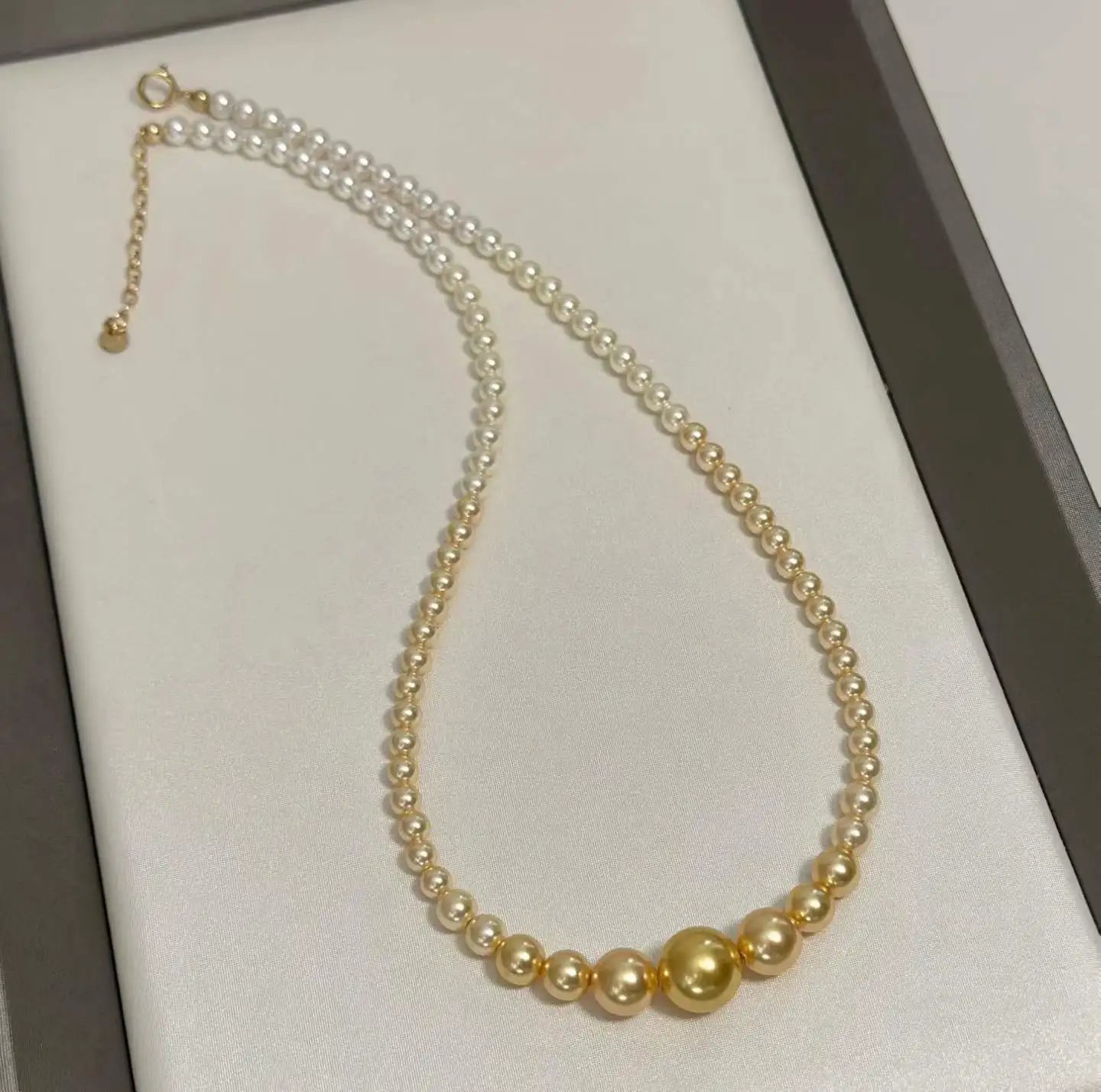 Rich Gold Smile Gradient Crystal Imitation Pearl Beaded Necklace 4-14mm 18K Gold Plated Women's Anniversary Jewelry Top Grade