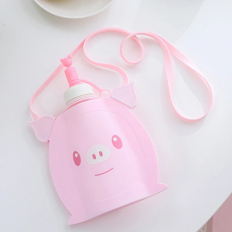 Cute Silicone Water Bottle for Kids with Strap