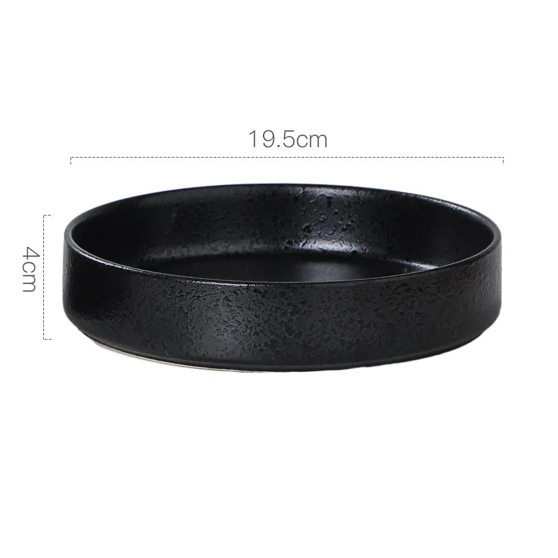 Custom Nordic Restaurant Serving Round Black Steak Dinner Plates Sets Ceramic Dishes Plates