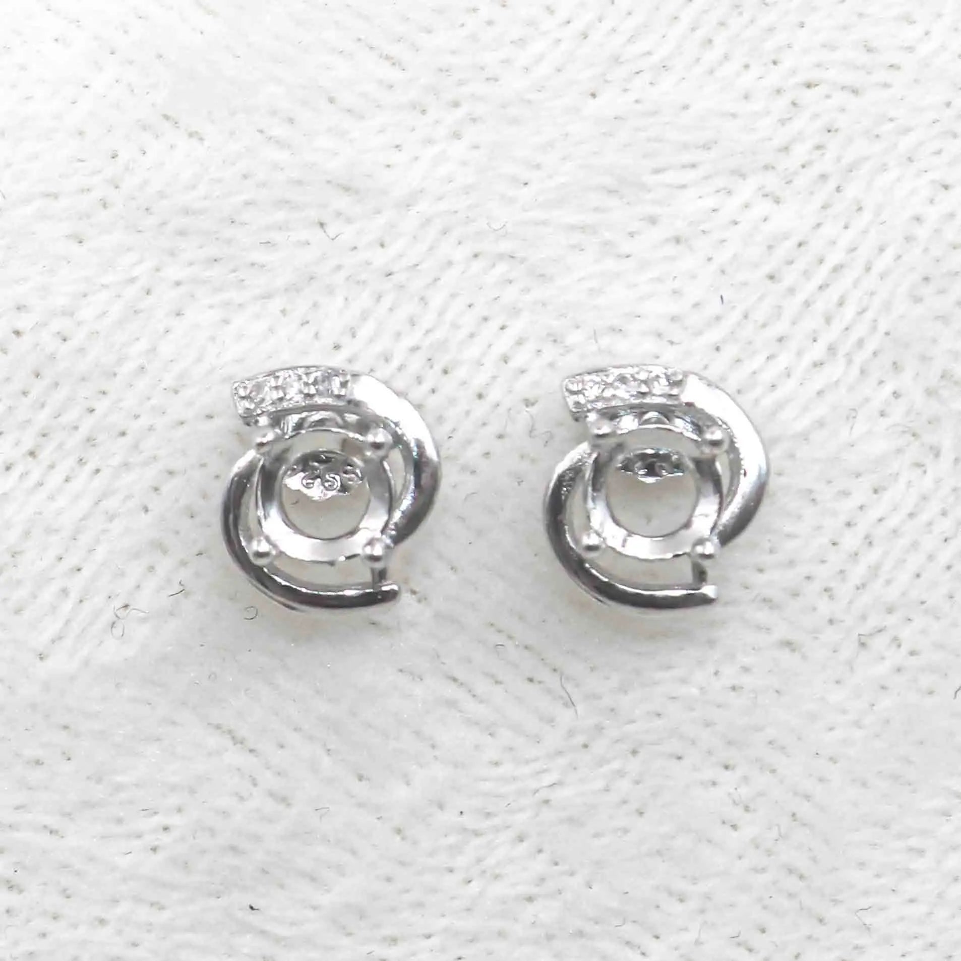 Sterling Silver 4mm/5mm/6mm Semi Mount Stud Earrings Empty Support Blank Setting S925 Base Without Center Stone for DIY Inlay