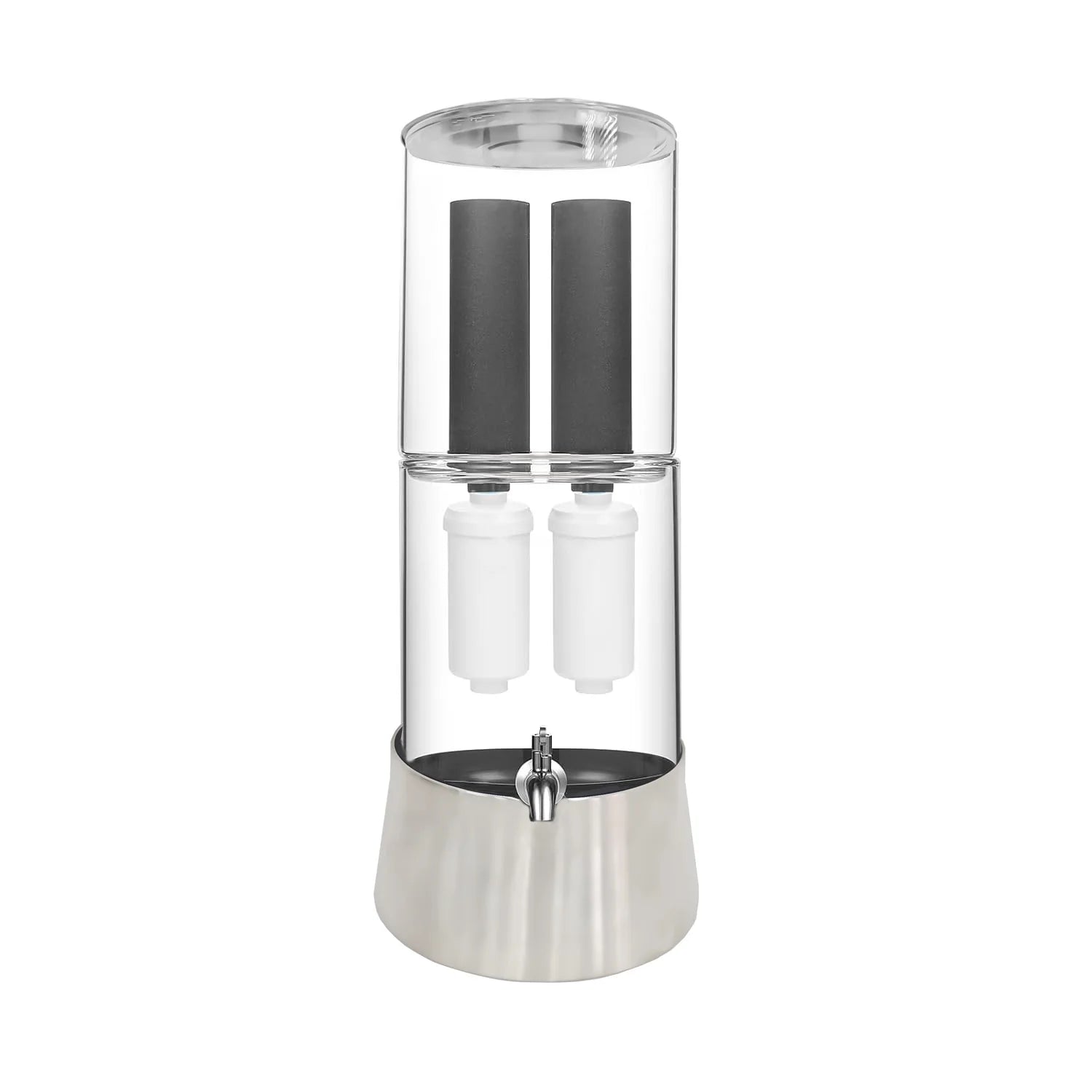 14L Household Glass Gravity Water Filter Activated Carbon Removal Glass Gravity Water Purifier with Stainless Steel Lid and Base