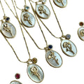 Trendy Gold Plated Embossment Birth Flower Pendant Necklace 12 Months Oval Shell Christian Religious Copper Main Material