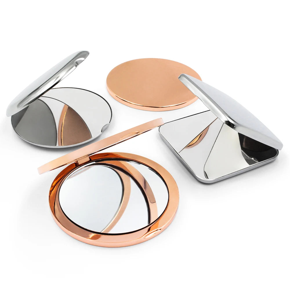 Wholesale Custom Design Mini Vanity Mirror Foldable Metal Round Hand Folding Gift Beauty Compact Small Flower Makeup Mirror