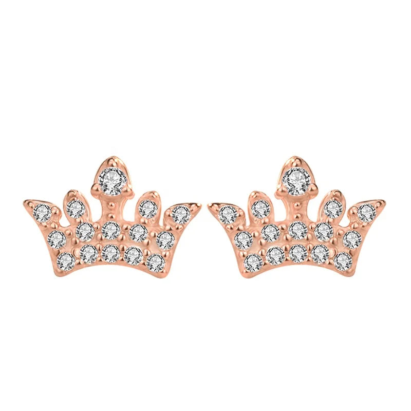 EC44 Women's Elegant 925 Sterling Silver Stud Earrings Gold Plated Zircon Crown Shape for Daily Wear Parties for Valentine's Day