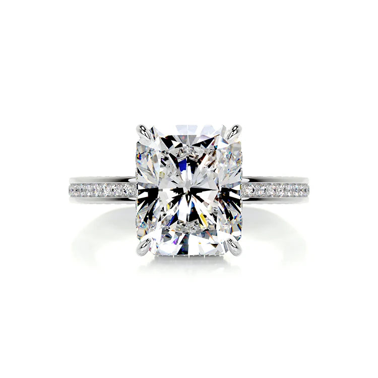 SGARIT 4CT Radiant Cut Moissanite Engagement Ring with Hidden Halo 14K White Solid Gold Wedding Ring Trendy Jewelry