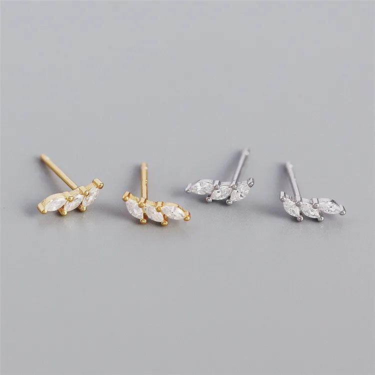 SP Wholesale Simple Earrings Style Fashion S925 Sterling Silver Made Three Cubic Zirconia Stud Earrings