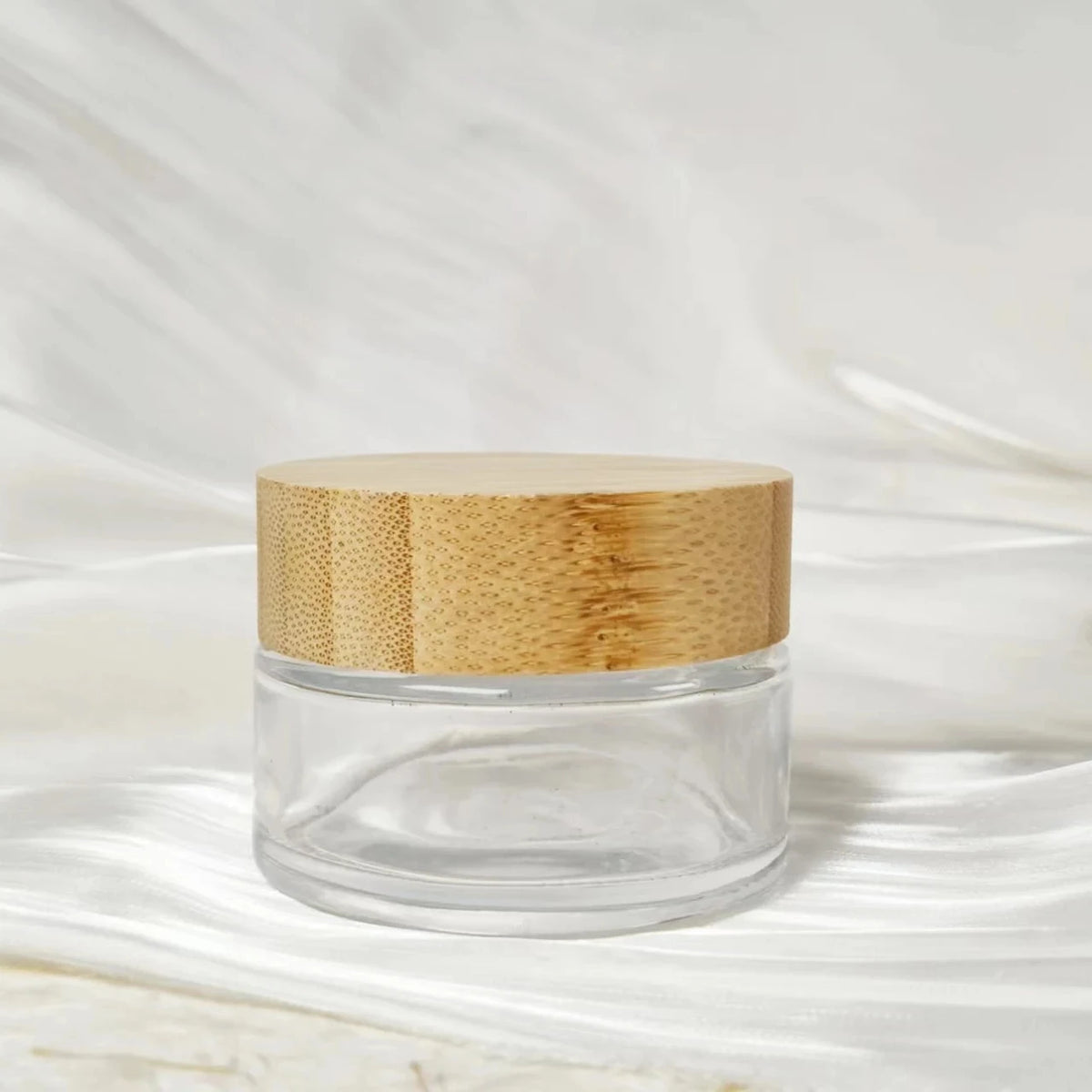 Cosmetic Packaging 30ml 50ml 100ml Clear Frosted Glass Jar With Bamboo Wood Lid for Body Cream