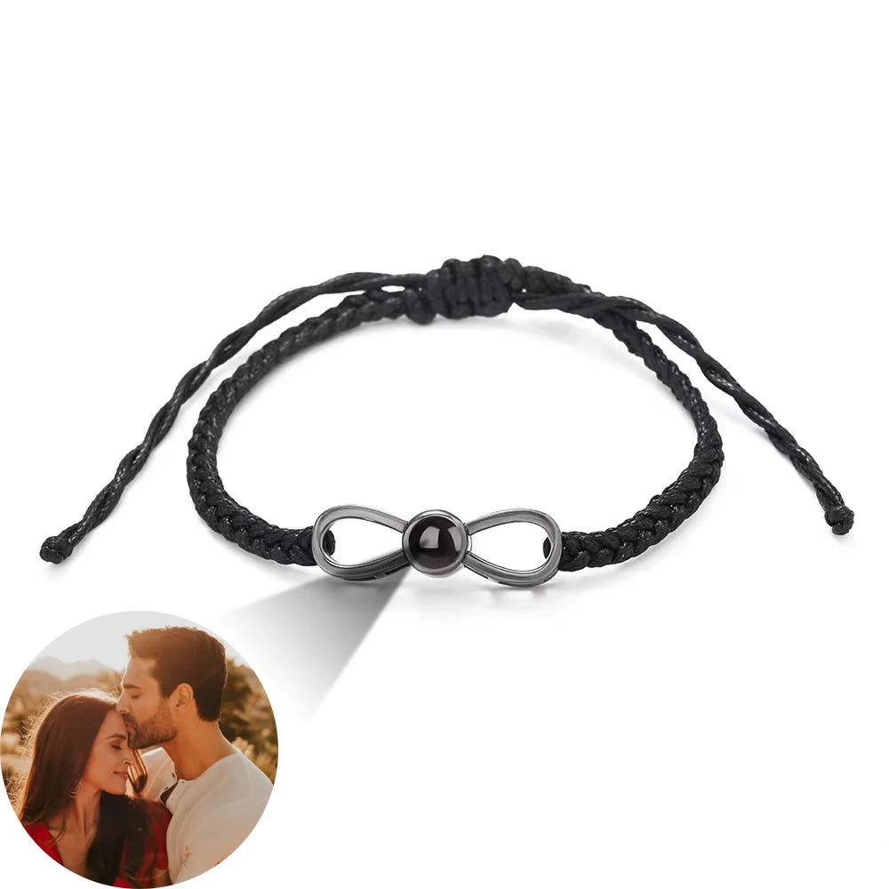 Most Popular Infinity Shape Copper Brass Rope Projection Photo Bracelet Women Fashion Jewelry Bracelet