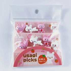 Orealmi Funny Bunny Food Decorative Picks 8pcs Pink White Plastic Bento Accessories for Back to School Parties