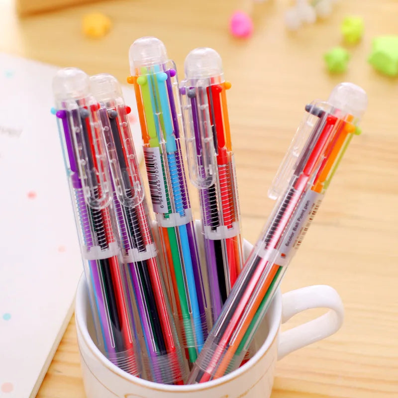 Low MOQ Korean Student Stationery Multicolor 1.0mm Plastic Pen 6 Colors