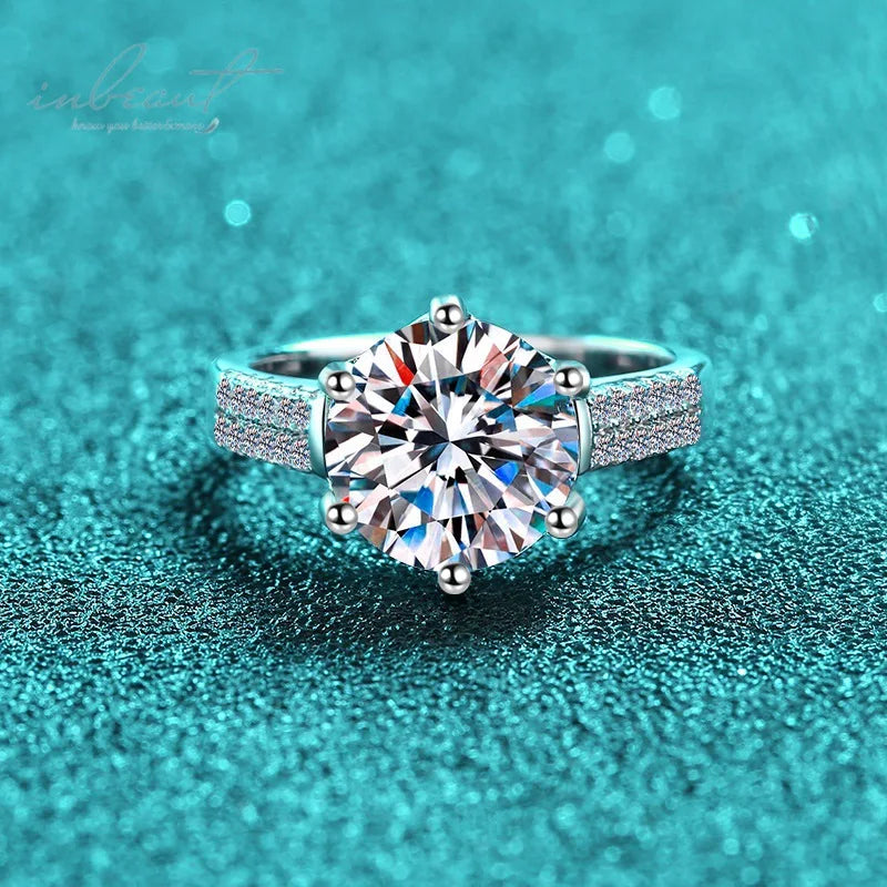 Silver 925 Original 3 Carat Round Brilliant Cut Diamond Test Past D Color Moissanite 6 Claws Ring for Engagement Fine Jewelry