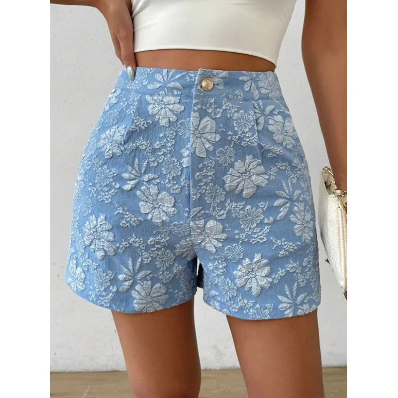 RNSHANGER New Women's Summer Floral Jacquard Shorts Casual Embroidery Straight Leg Shorts with Pocket for Ladies