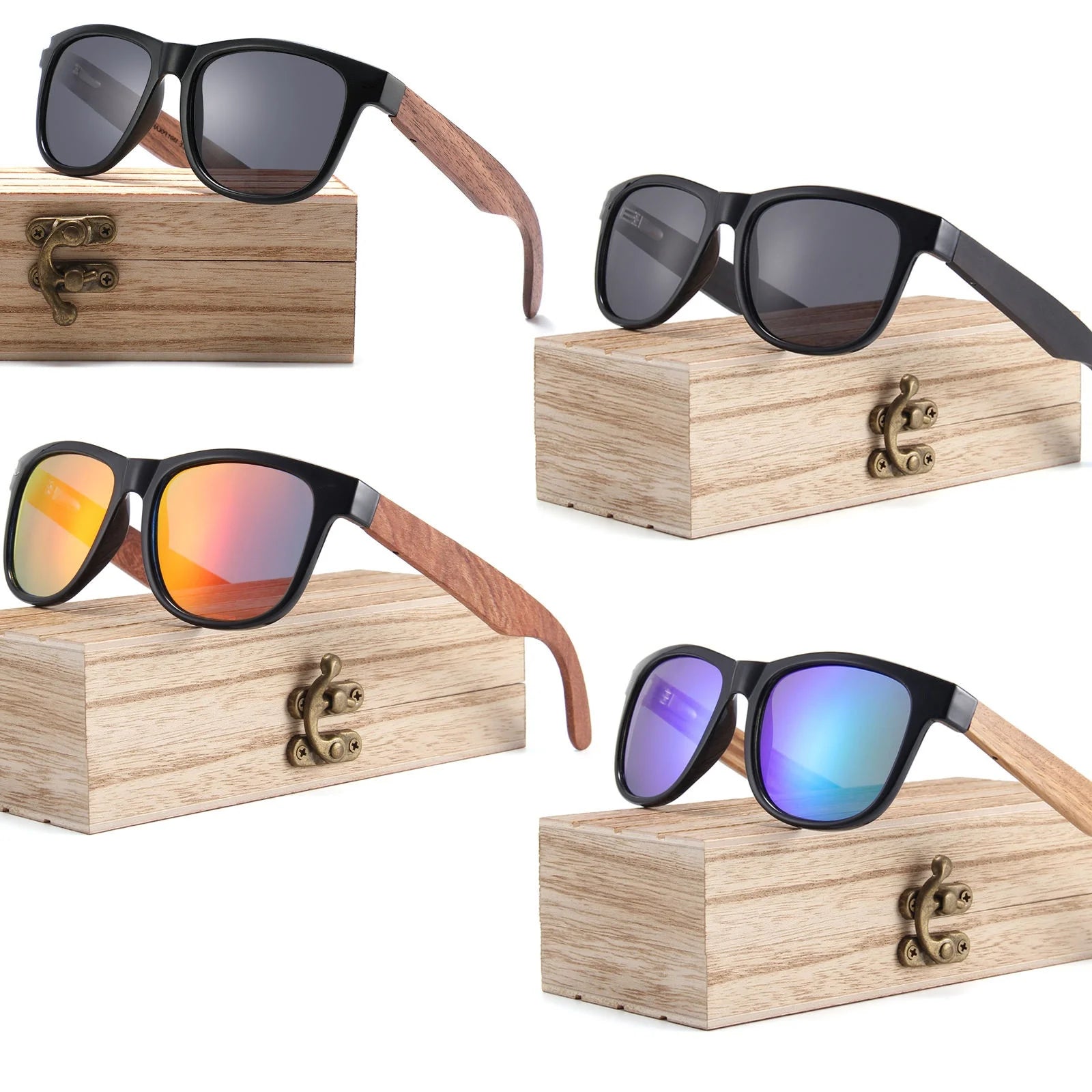 Retro Gafas De Sol Vintage Summer Glasses Shades Sunglasses Polarized Wooden Custom logo Sunglasses Men