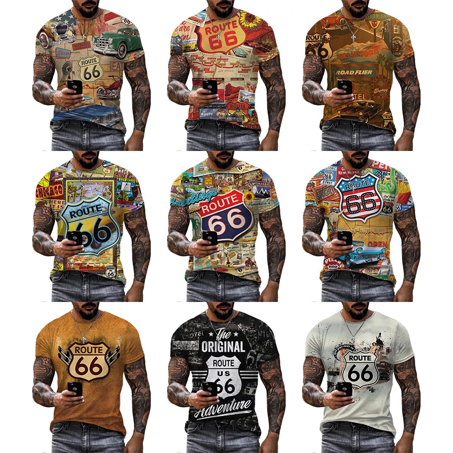 Route 66 3D Printed Shirt for Men Funny Number Printing T Shirts for Men's Custom Unisex All Over Print OEM and ODM T-shirts