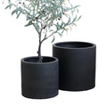 Large Modern Cylinder Cement Outdoor Planter Pot with Drainage Hole and Saucer for Green Plant
