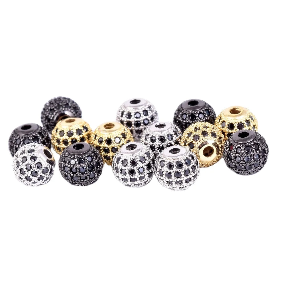 6/8/10mm AAA Fashion Cubic Zirconia Charm Beads Micro Pave Brass Crystal Spacer Beads for Bracelet Diy Jewelry Making Disco Ball