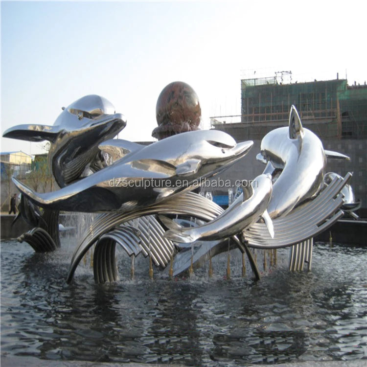 Modern Outdoor Garden Landscape Decoration Metal Polished Water Fountain Large Stainless Steel Water Fountain Sculpture