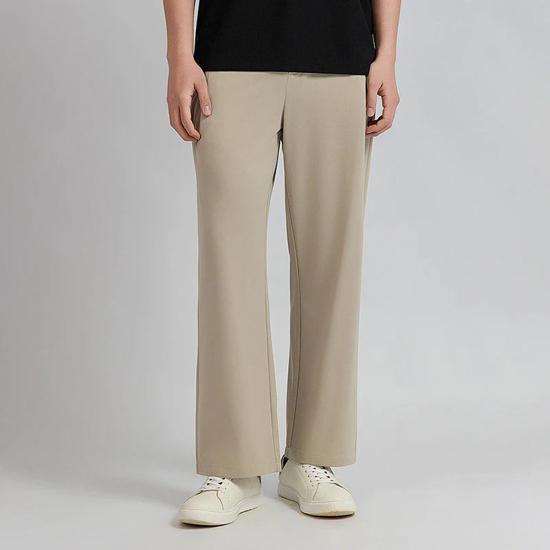 Men's Luxury Lightweight Japanese Style Black Casual Suit Pants High-End Mid-Waist Flat Front Wide-Leg Long Pants Plain Dyed