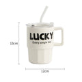 Colorful Ceramic Eco-Friendly Outdoor Mug with Lid and Straw for Tea Beer Coffee Camping Back School Gift