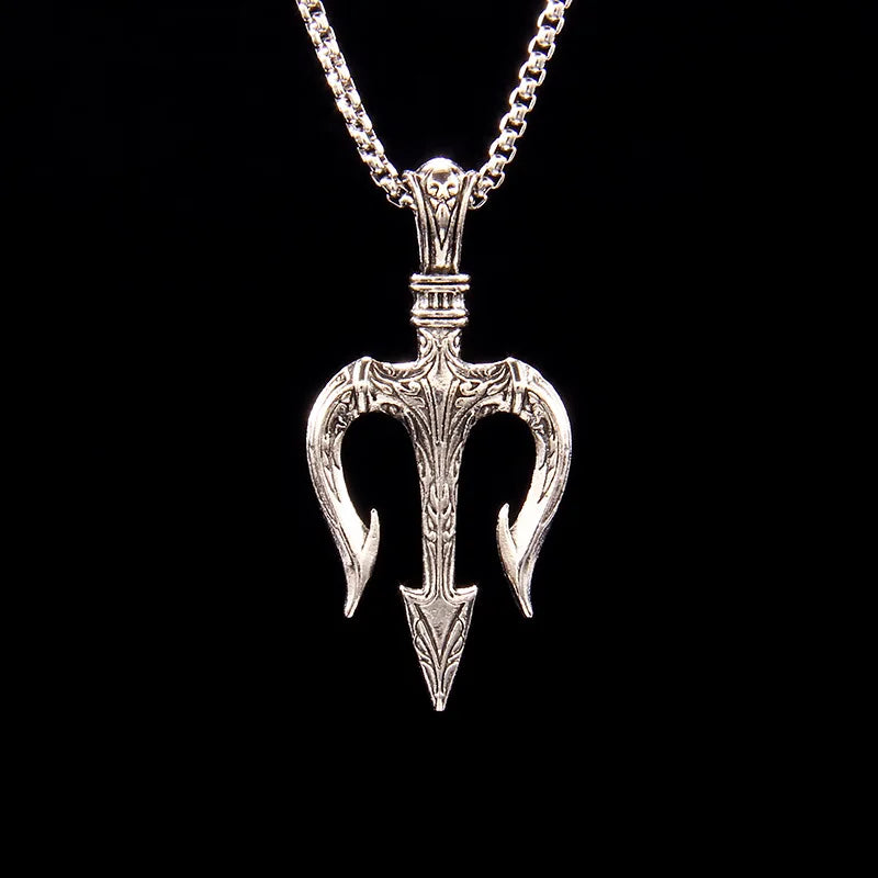 Personalized Stainless Steel Trident Charm Necklace for Men Men Silver Viking Amulet Nordic Runes Religious Necklace