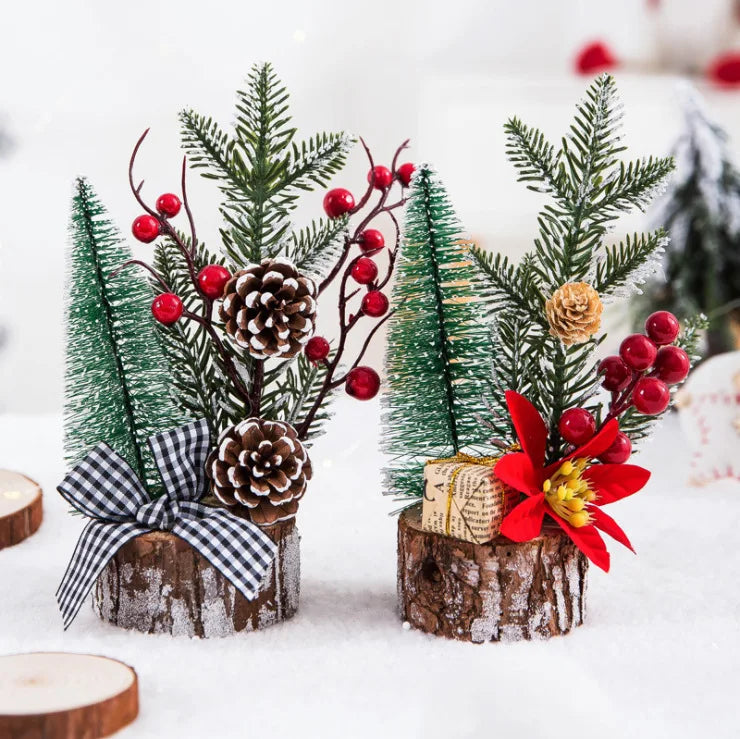 Kanlong 20CM Desktop Mini Christmas Tree Decoration Ornaments Christmas Tree Branch with Wooden Base