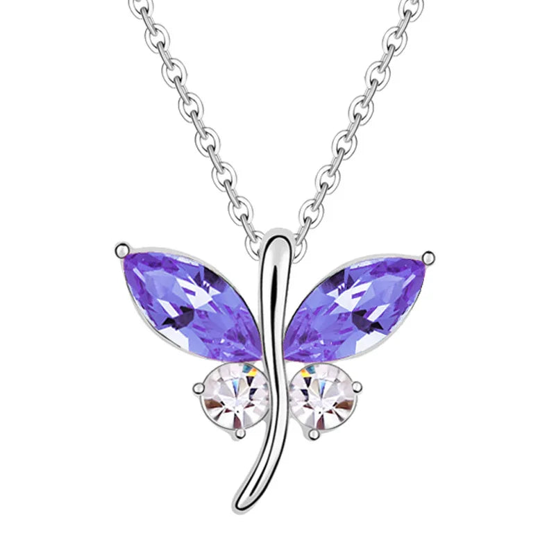 Butterfly Crystal Necklace Blue Zircon Butterfly Pendant Necklace Full Diamond Butterfly Necklace for Women