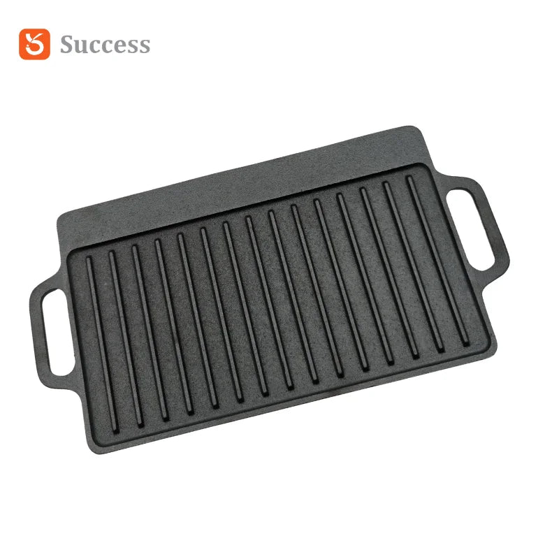 Square Pre-Seasoned Double-Sided Camping Grill Cast Iron Pre-Seasoned Reversible Grill Pan/Burger Grill Pan