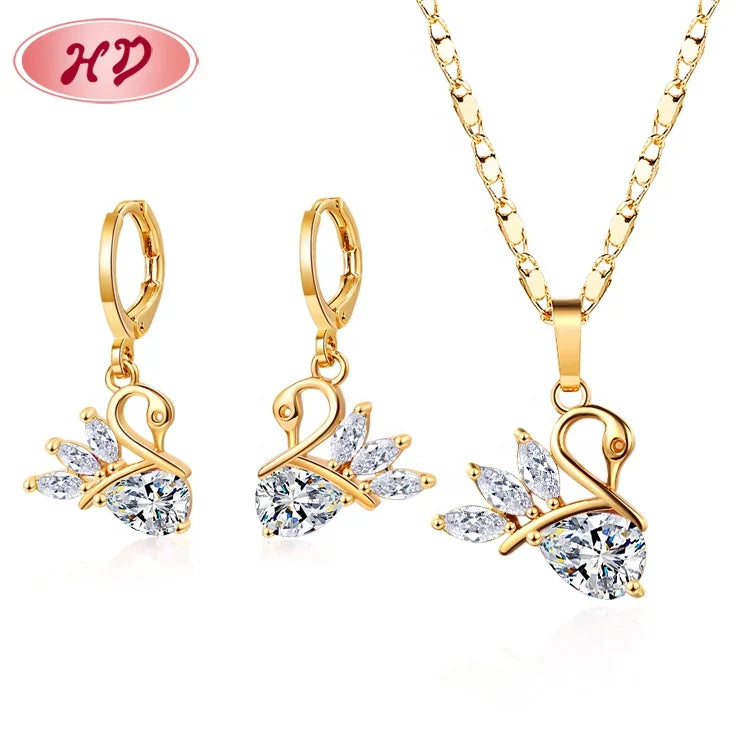 18k Gold Plated Trendy Jewellery Elegant Jewelry Set for Lady Swan Accessories Sets with Cubic Zirconia Stone